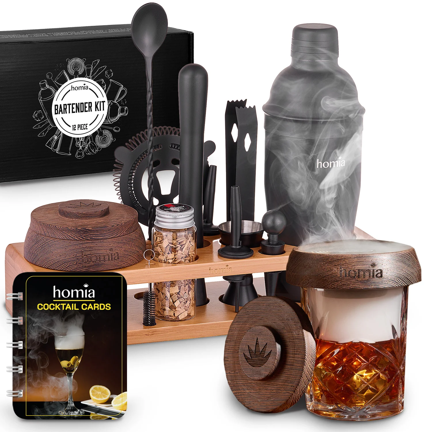 Bamboo Stand Bartender Kit with Whiskey Smoker - 13 pcs - Image 10
