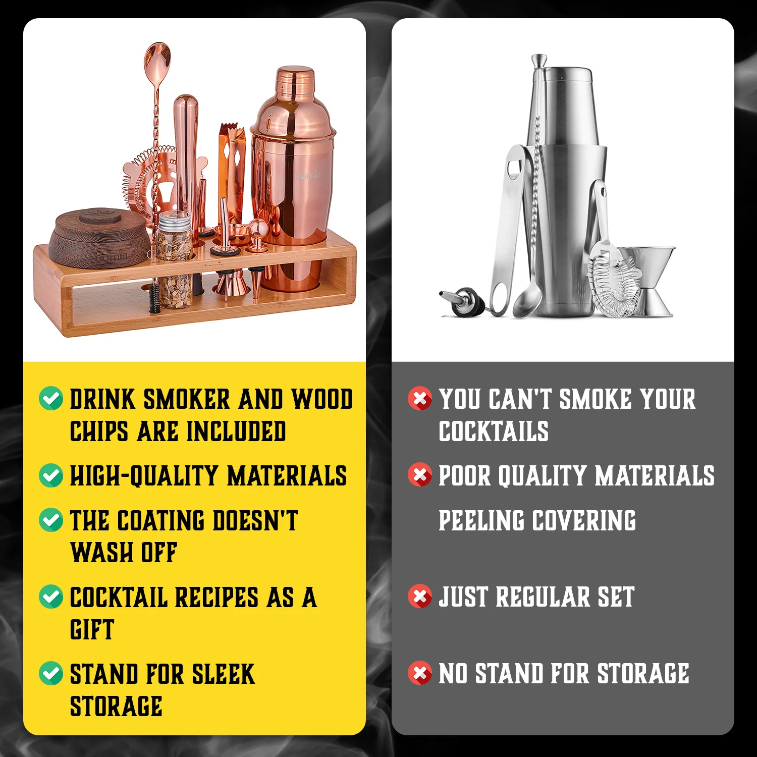 Bamboo Stand Bartender Kit with Whiskey Smoker - 13 pcs - Image 3