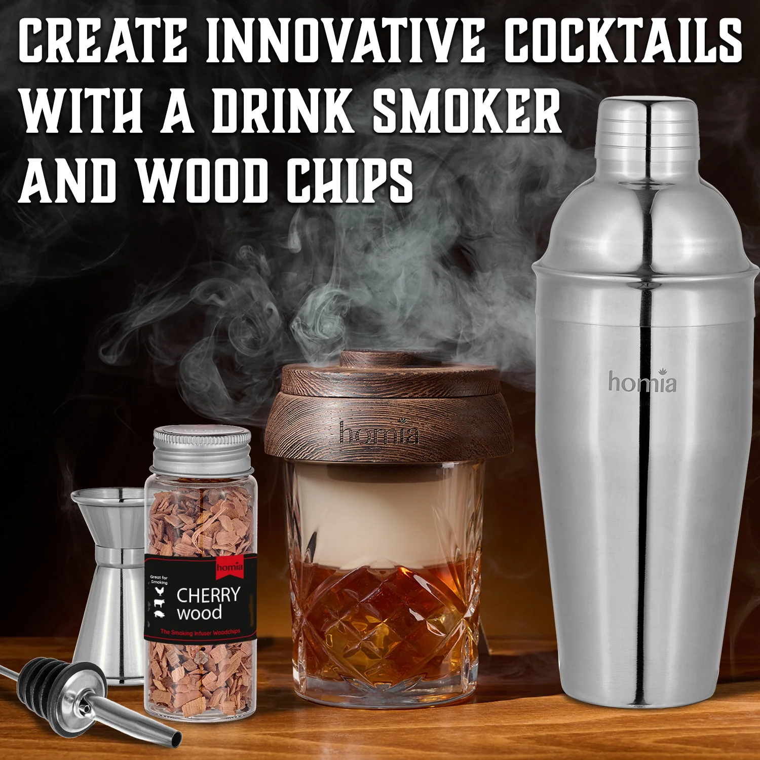 Bamboo Stand Bartender Kit with Whiskey Smoker - 13 pcs - Image 4
